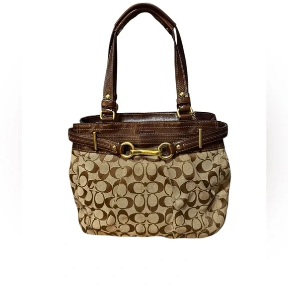 Coach Hampton Chocolate Brown Leather Carryall Tote Bag Purse - Picture 1 of 13